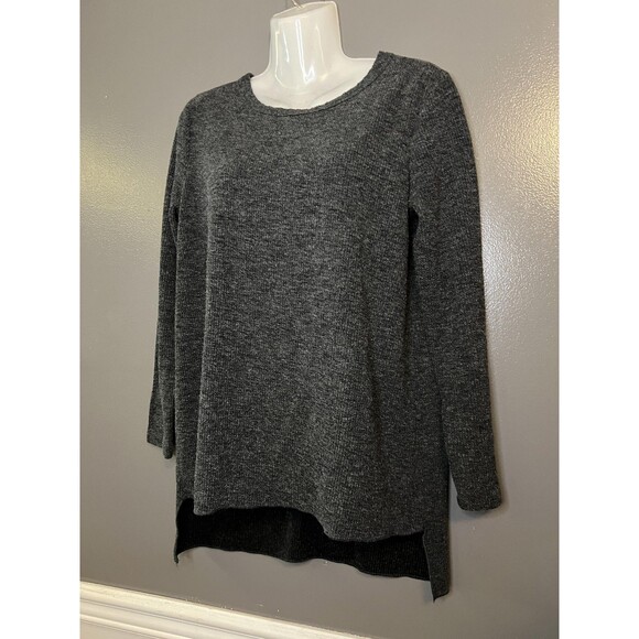 Clara Sunwoo Sweater Womens XS Gray Tunic High Low Hem Knit Stretch Made USA - Picture 3 of 6